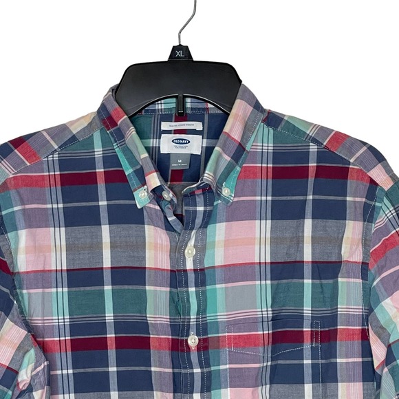 Old Navy Slim Fit Multicolor Plaid Button Down Shirt Long Sleeve Men Size Medium - Picture 2 of 8